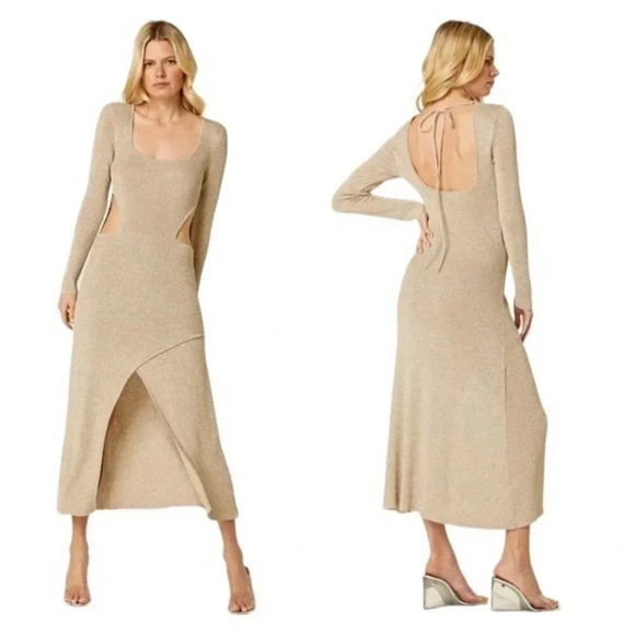 MISA Los Angeles Minka Cutout Gold Metallic Knit Midi Dress Size XS NWT - Picture 1 of 13